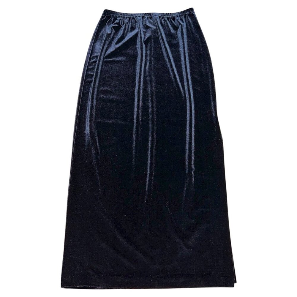 Nina Charles For Kasper Black Velvet Knee-Length Skirt with Side Slit / Size XS